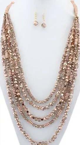 * Rose Gold Crystal Beaded 5 Layer Necklace