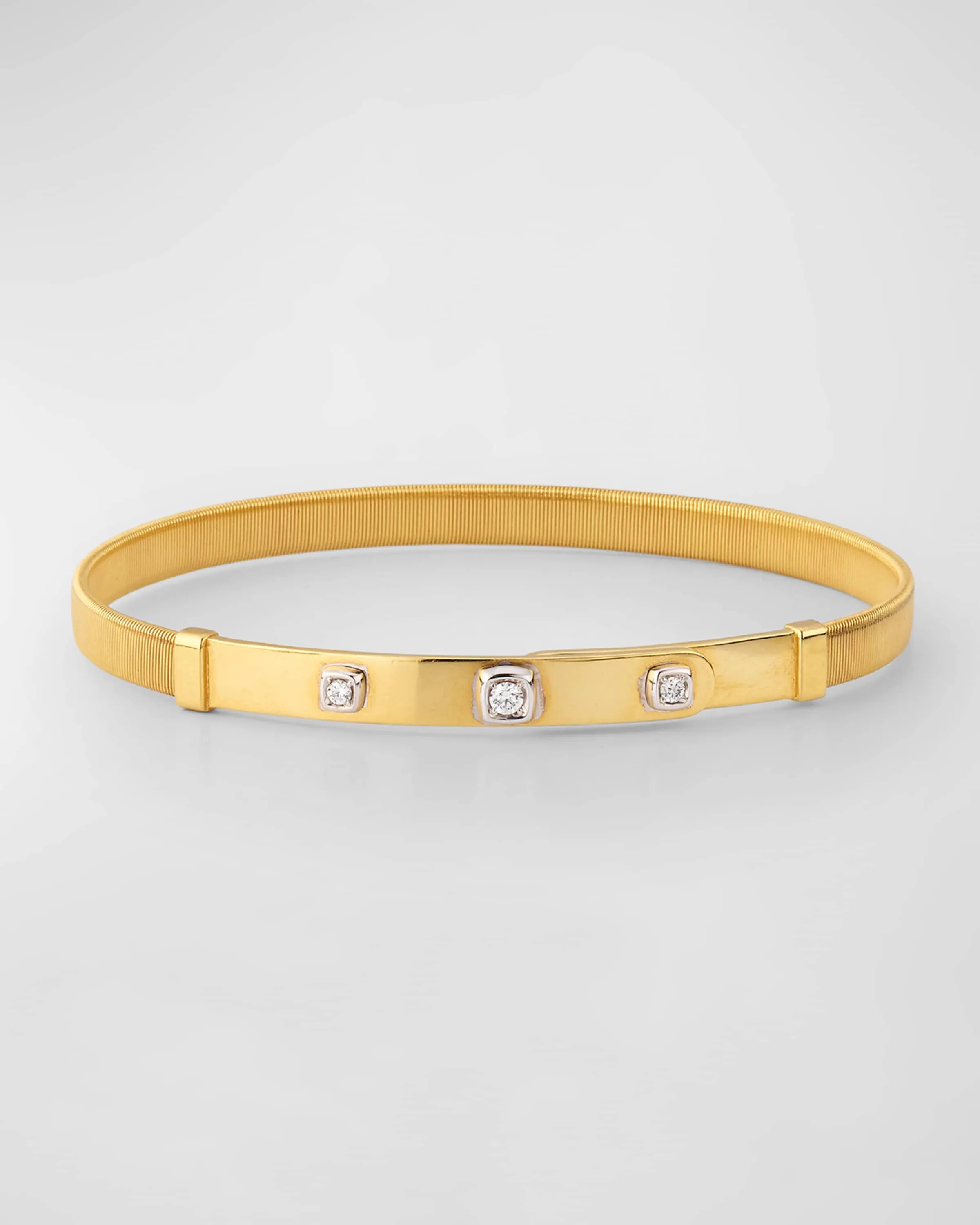 18K Yellow Gold Coil and Diamond Thin Bangle Bracelet