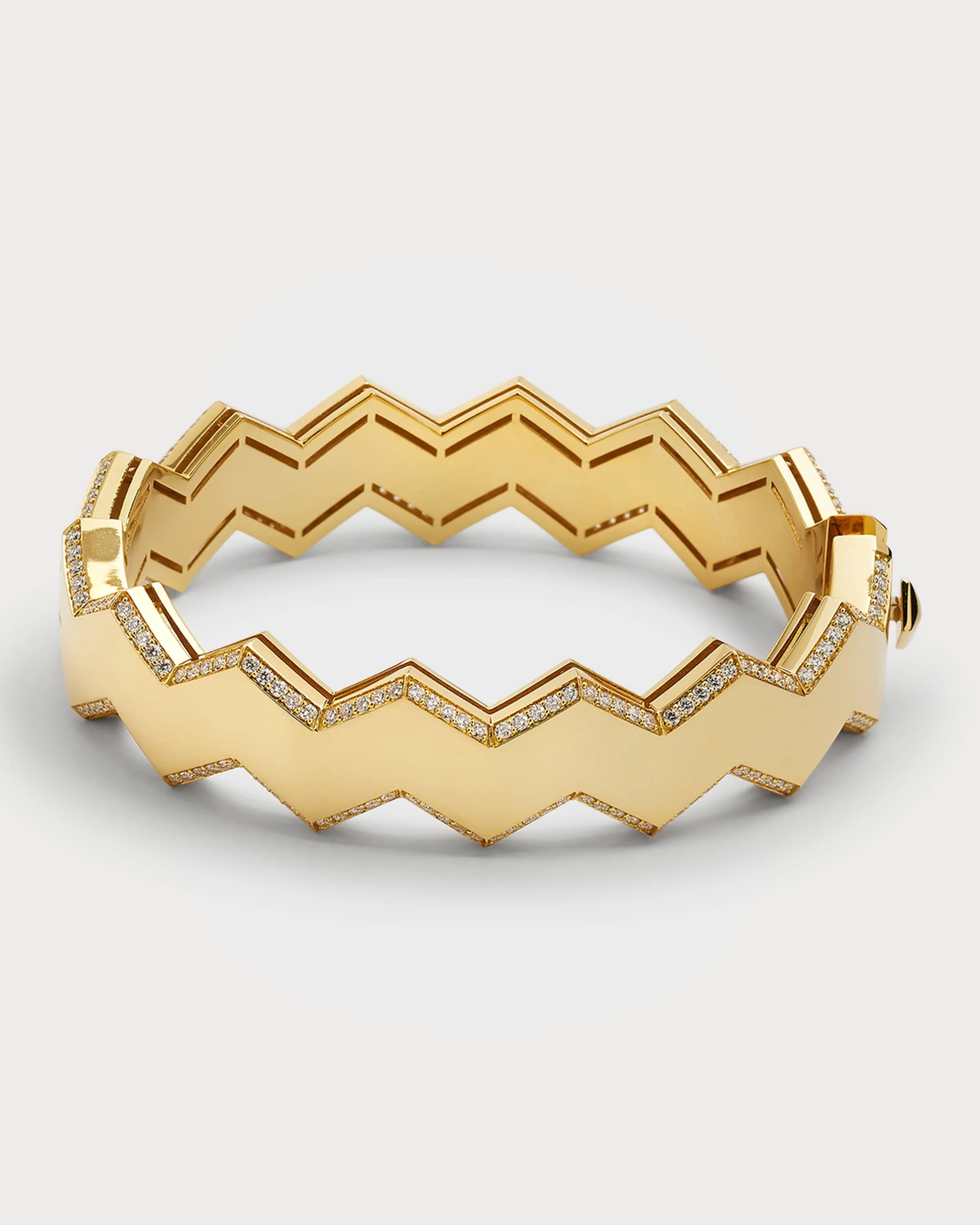 18K Yellow Gold Diamond Zigzag Bangle, 48x58mm