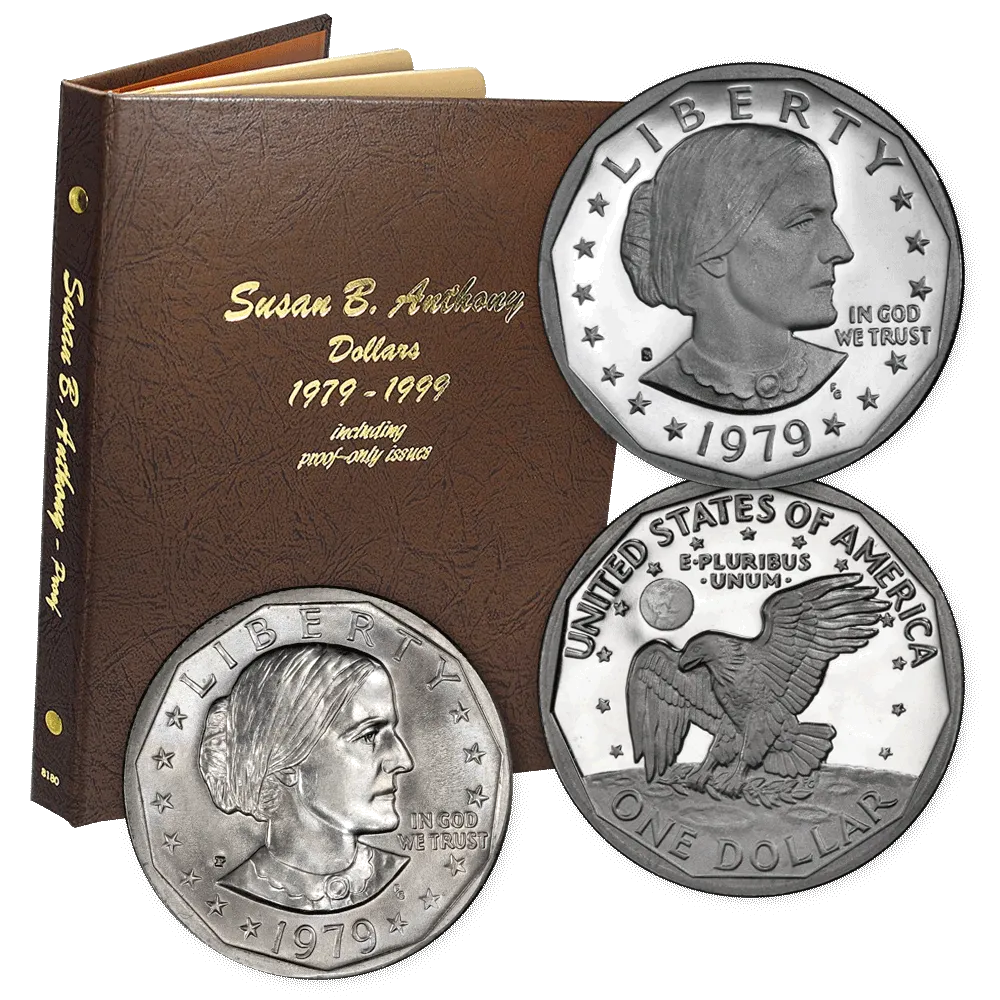 1979 to 1999 P-D-S Susan B. Anthony Dollar Sets in Dansco Album - 15, 16 & 18-Coin Sets