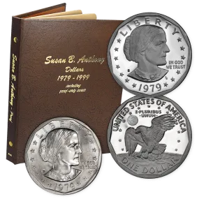 1979 to 1999 P-D-S Susan B. Anthony Dollar Sets in Dansco Album - 15, 16 & 18-Coin Sets