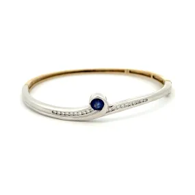 9ct Yellow and White Gold Sapphire and Diamond Hinged Bangle