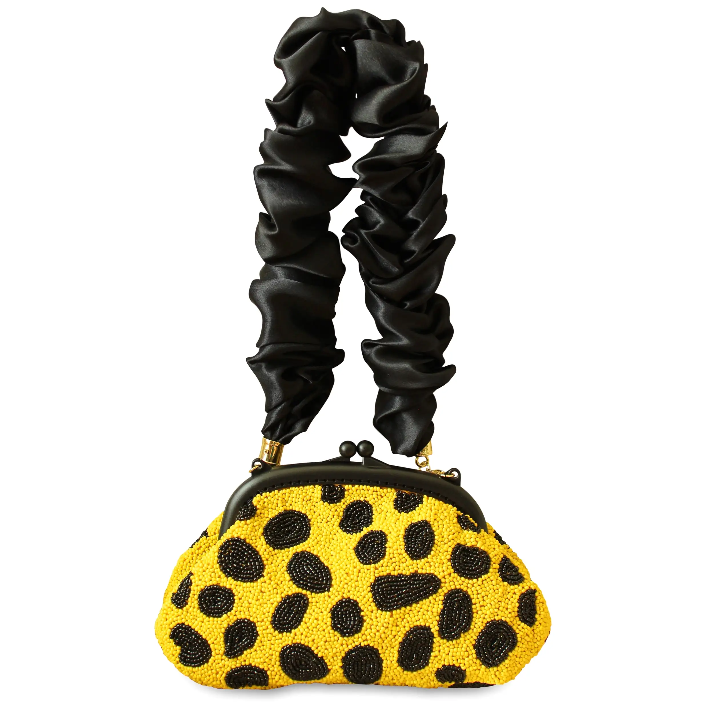 ARNOLDI VENOM Hand-Beaded Clutch, in Black & Yellow