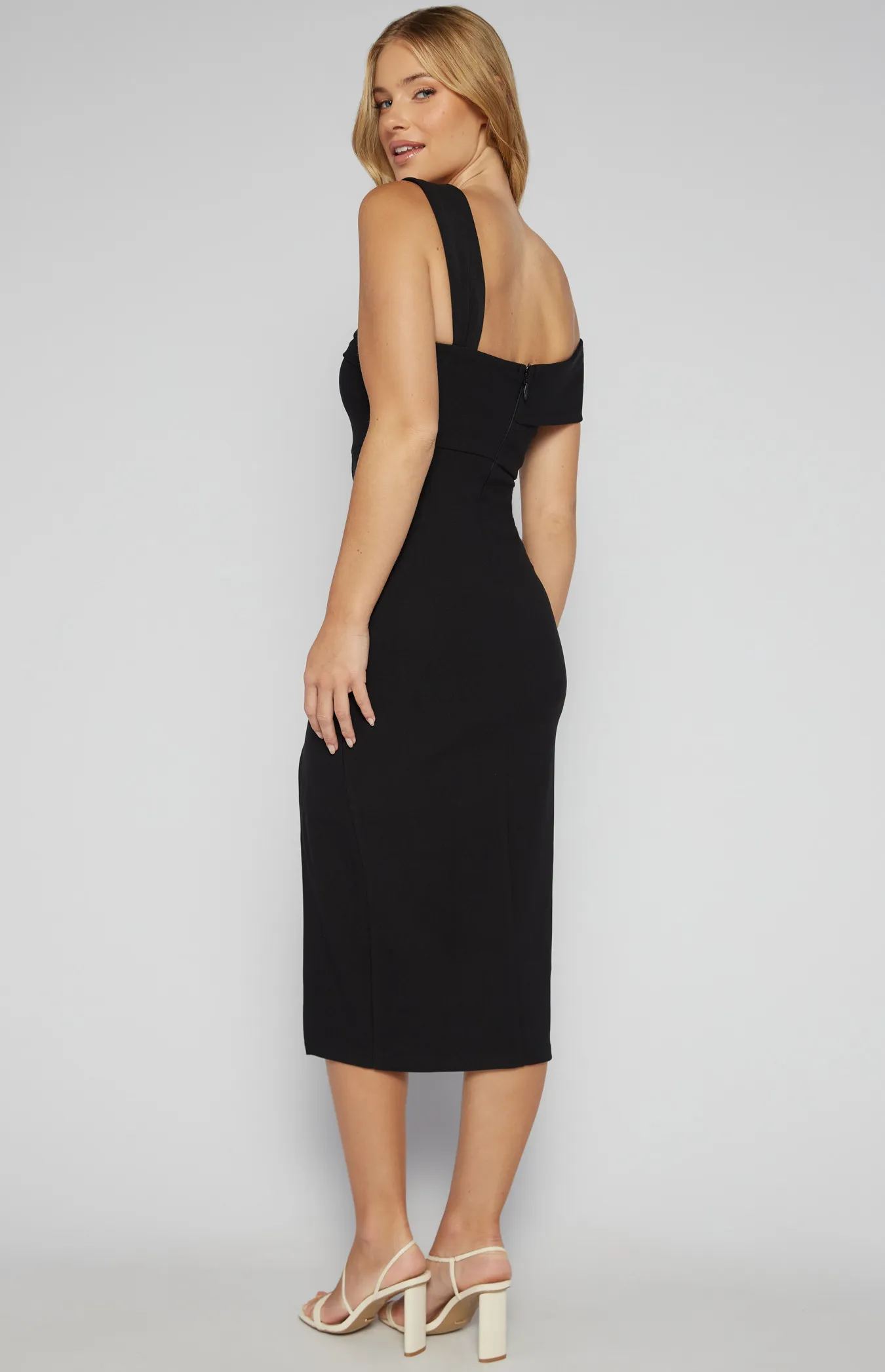 Asymmetric Neckline Stretch Midi Dress (SDR1555B)