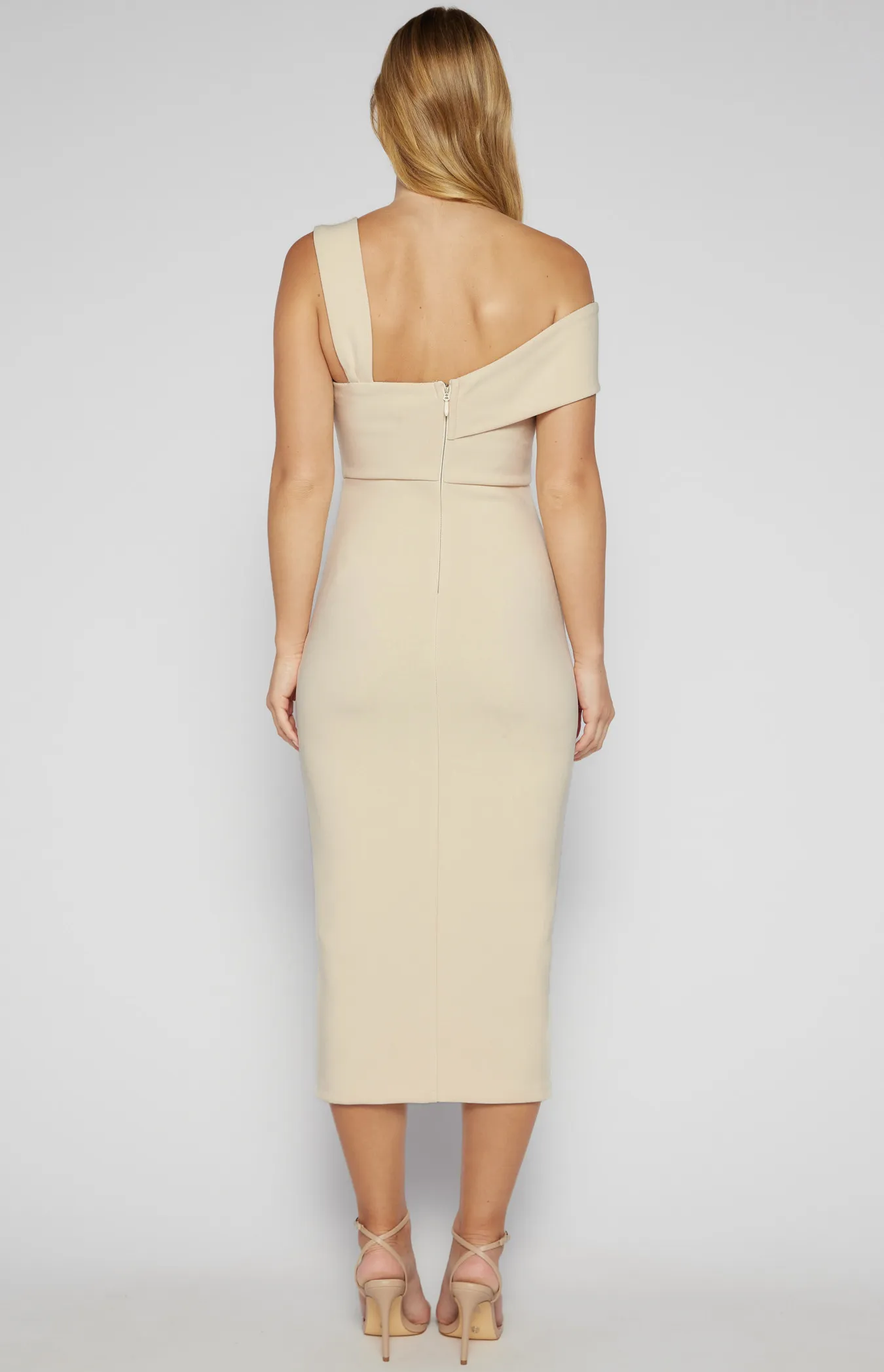 Asymmetric Neckline Stretch Midi Dress (SDR1555B)