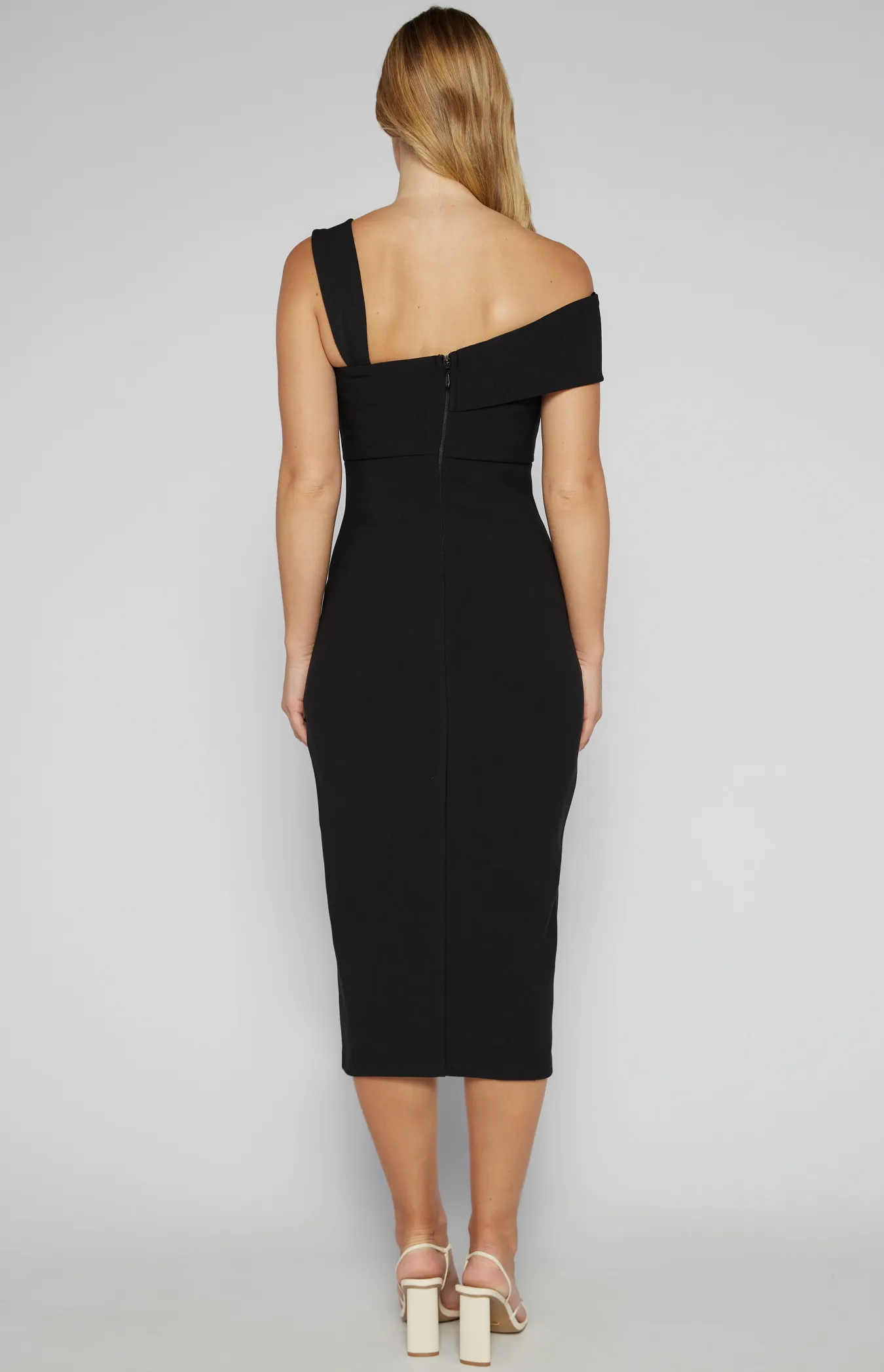 Asymmetric Neckline Stretch Midi Dress (SDR1555B)