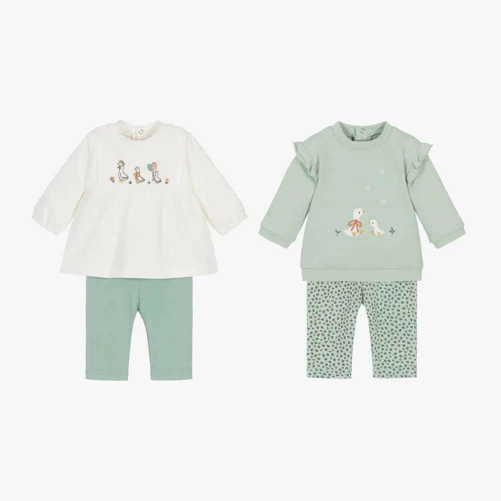 Baby Girls Green Cotton Legging Sets (2 Pack)