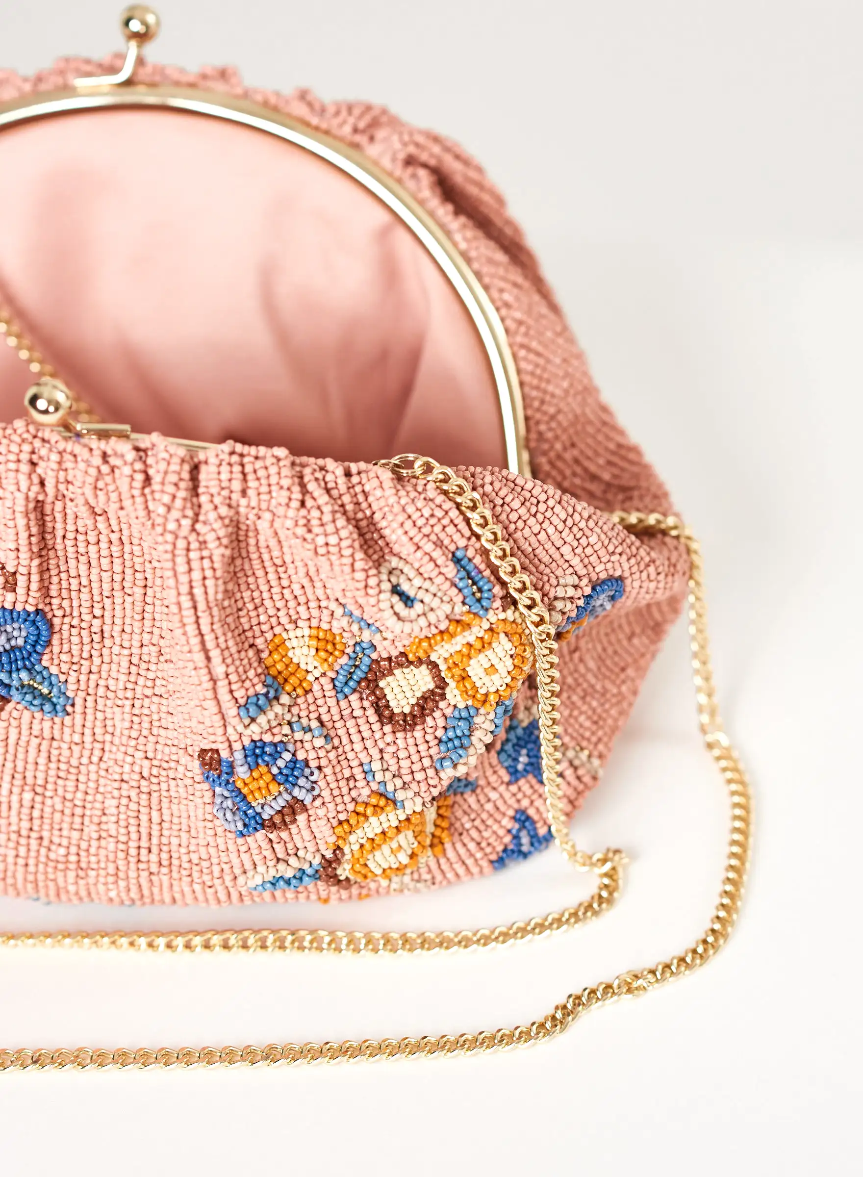 Birdie Beaded Pink Clutch Bag