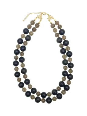 Black Obsidian With Smoky Quartz Double Strands Necklace AN022