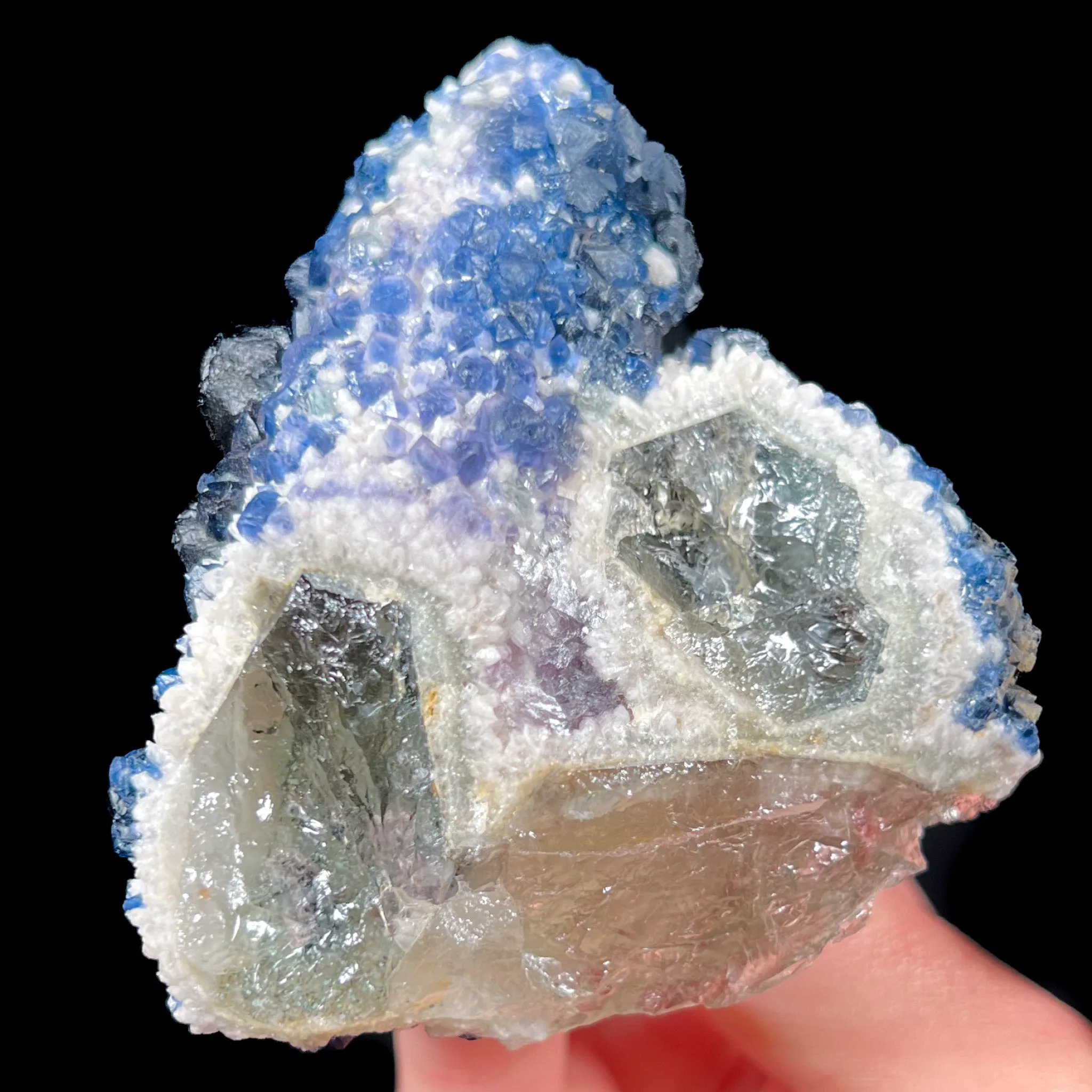 Blue Fluorite on Quartz