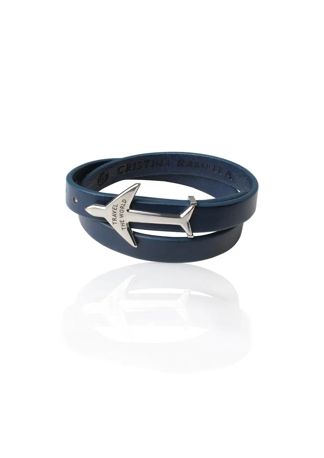 BLUE RHODIUM Airplane Leather Bracelet