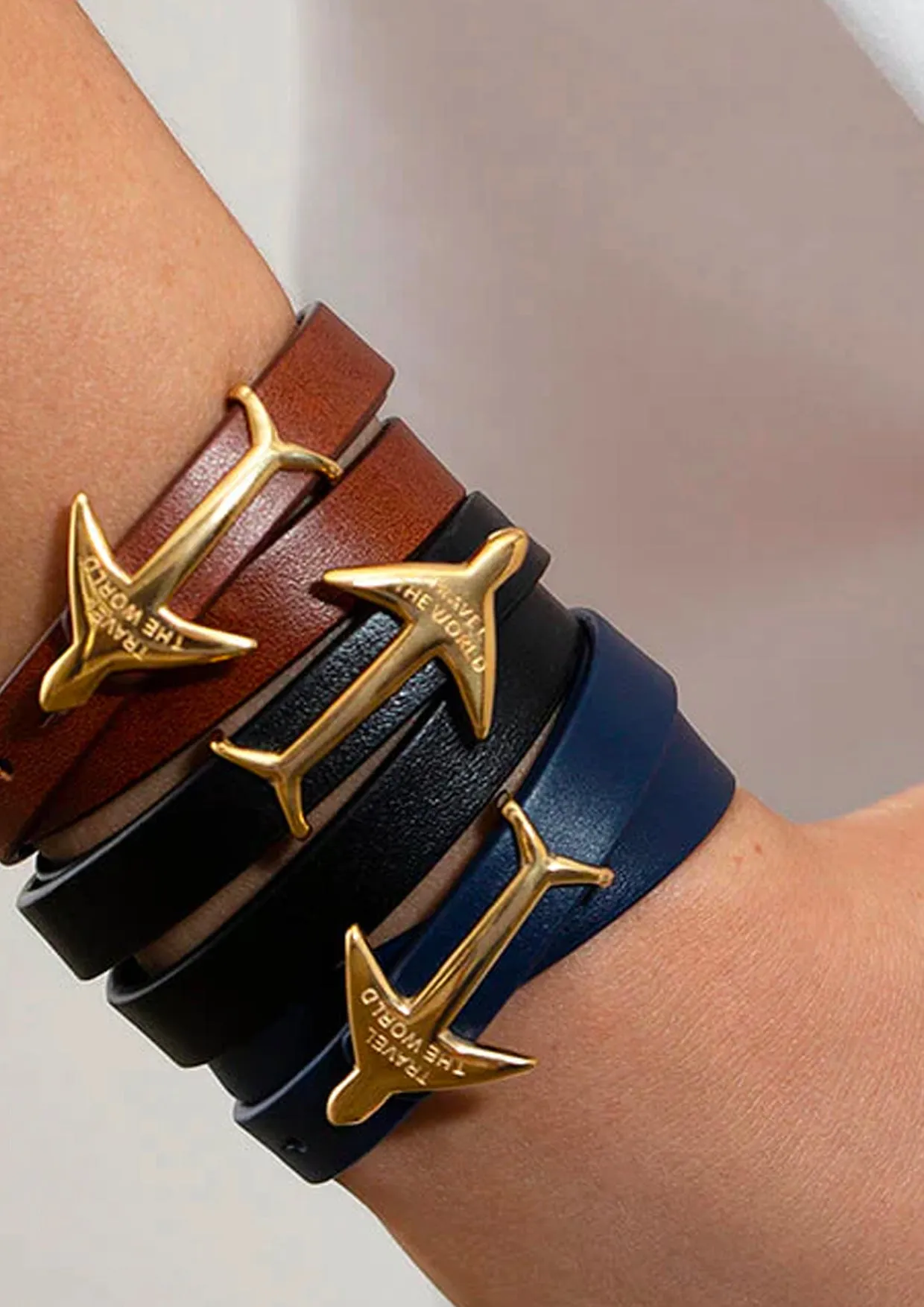 BLUE RHODIUM Airplane Leather Bracelet