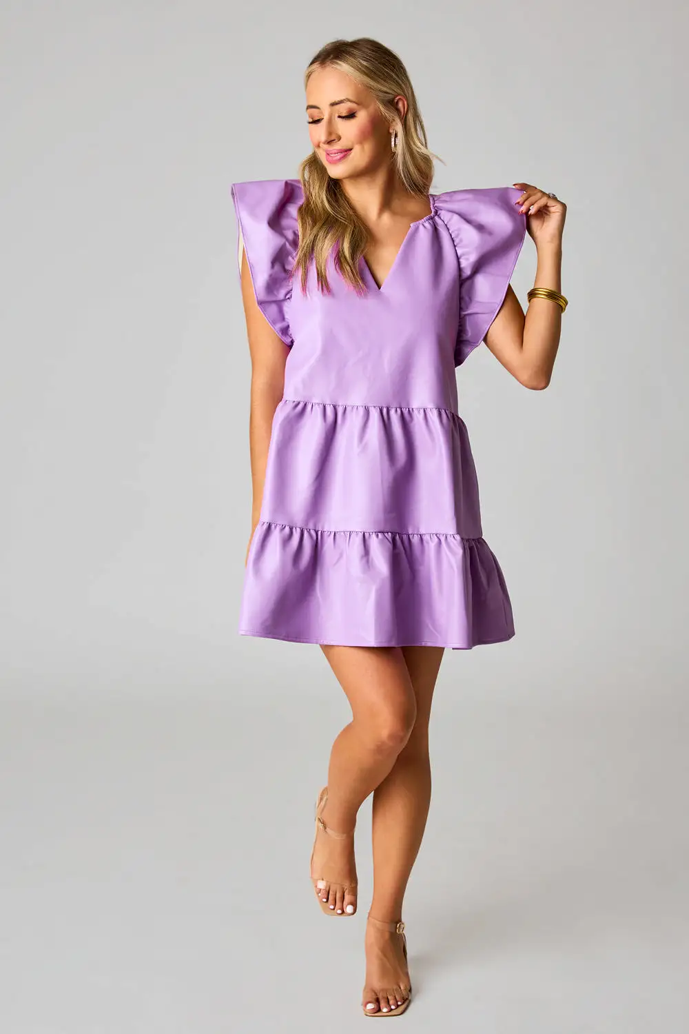 BuddyLove | RONNIE RUFFLE SLEEVE SHORT DRESS - PURPLE