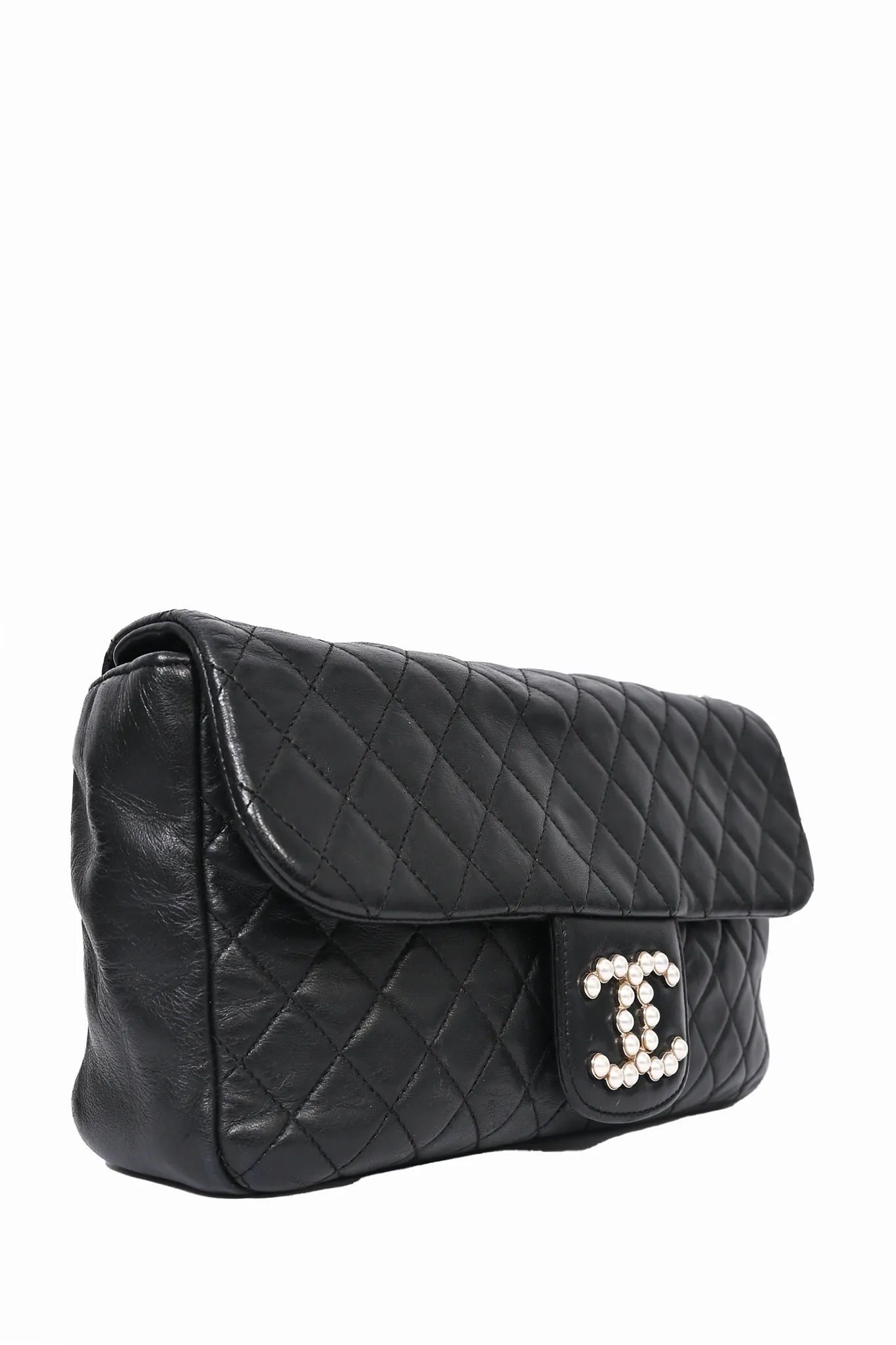 Chanel 2008-09 Black Quilted Lambskin Westminster Pearl Strap CC Flap Bag