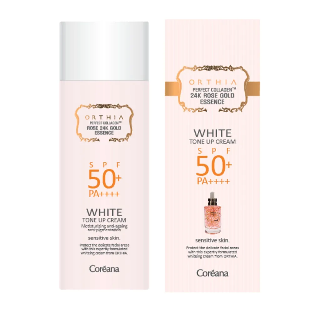 Coreana ORTHIA Perfect Collagen 24K Rose Gold Essence White Tone Up Cream Sensitive Skin SPF50+PA++++