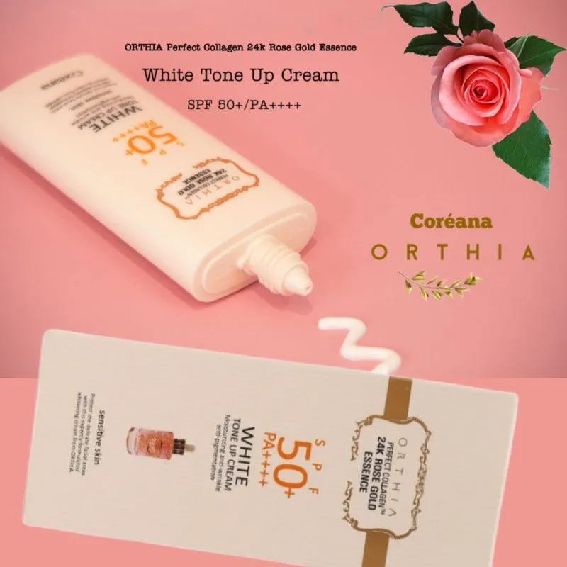 Coreana ORTHIA Perfect Collagen 24K Rose Gold Essence White Tone Up Cream Sensitive Skin SPF50+PA++++