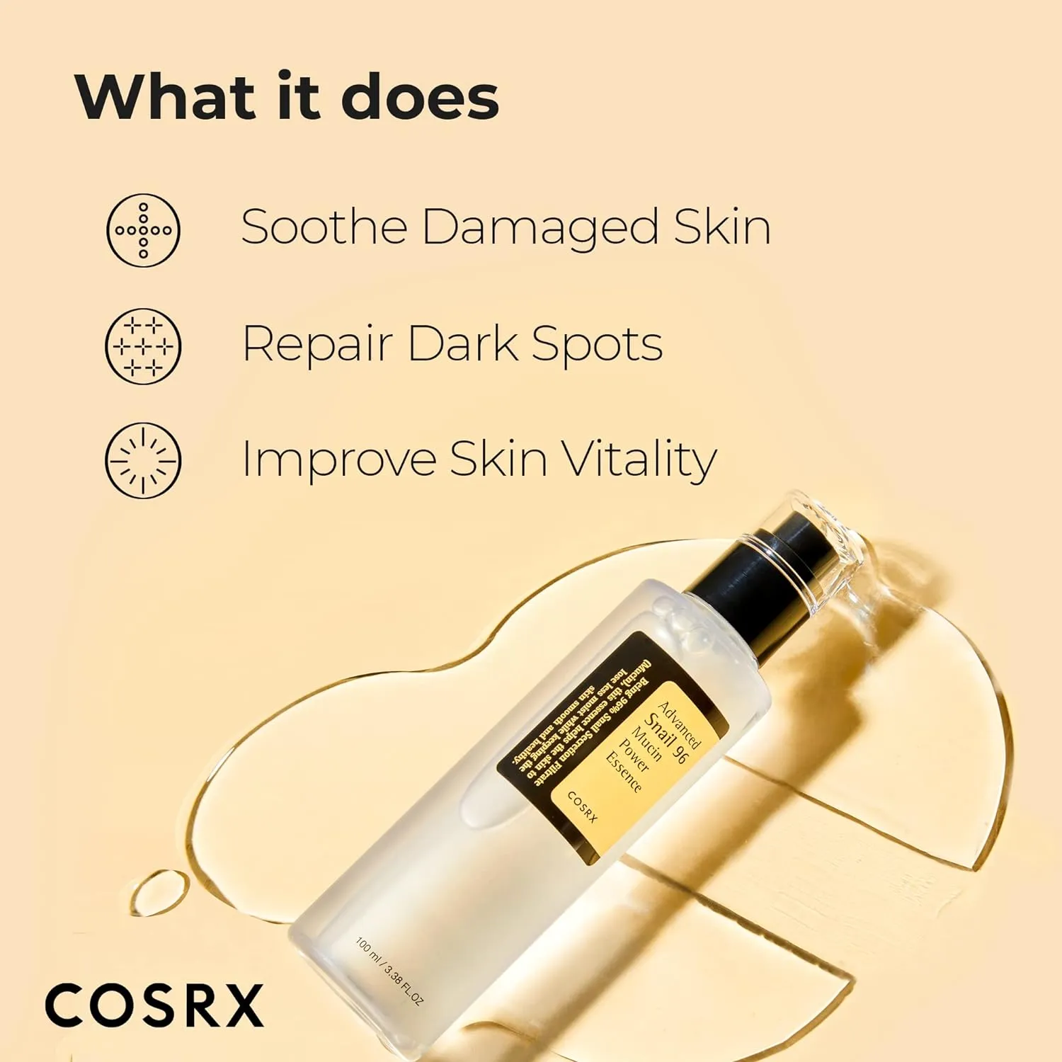 COSRX Snail Mucin 96% Power Repairing Essence 3.38 floz/100ml *PACK OF TWO*