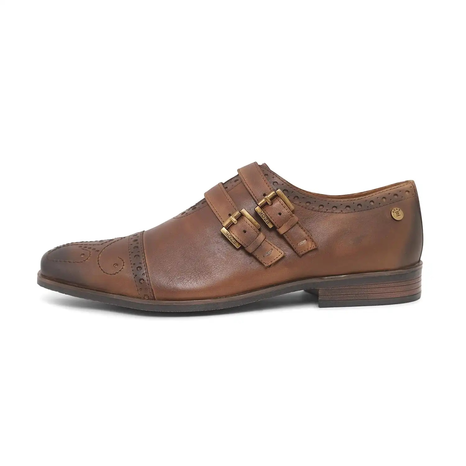 Ezok Men Brown Double Monk Strap Shoes