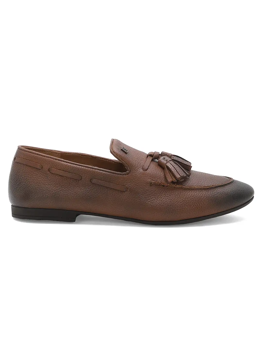 Ezok Men Brown Leather Semi Formal Shoes