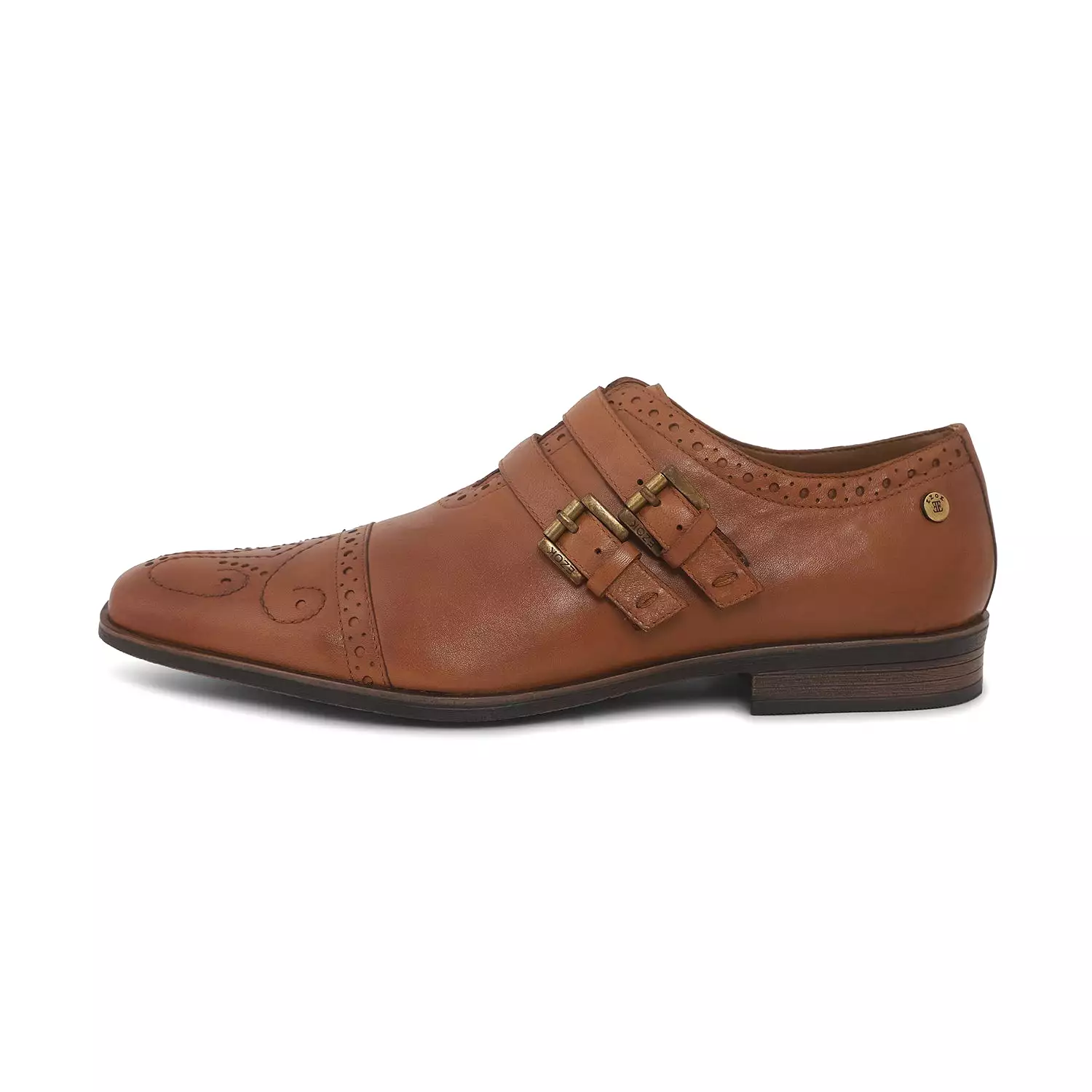 Ezok Men Tan Double Monk Strap Shoes