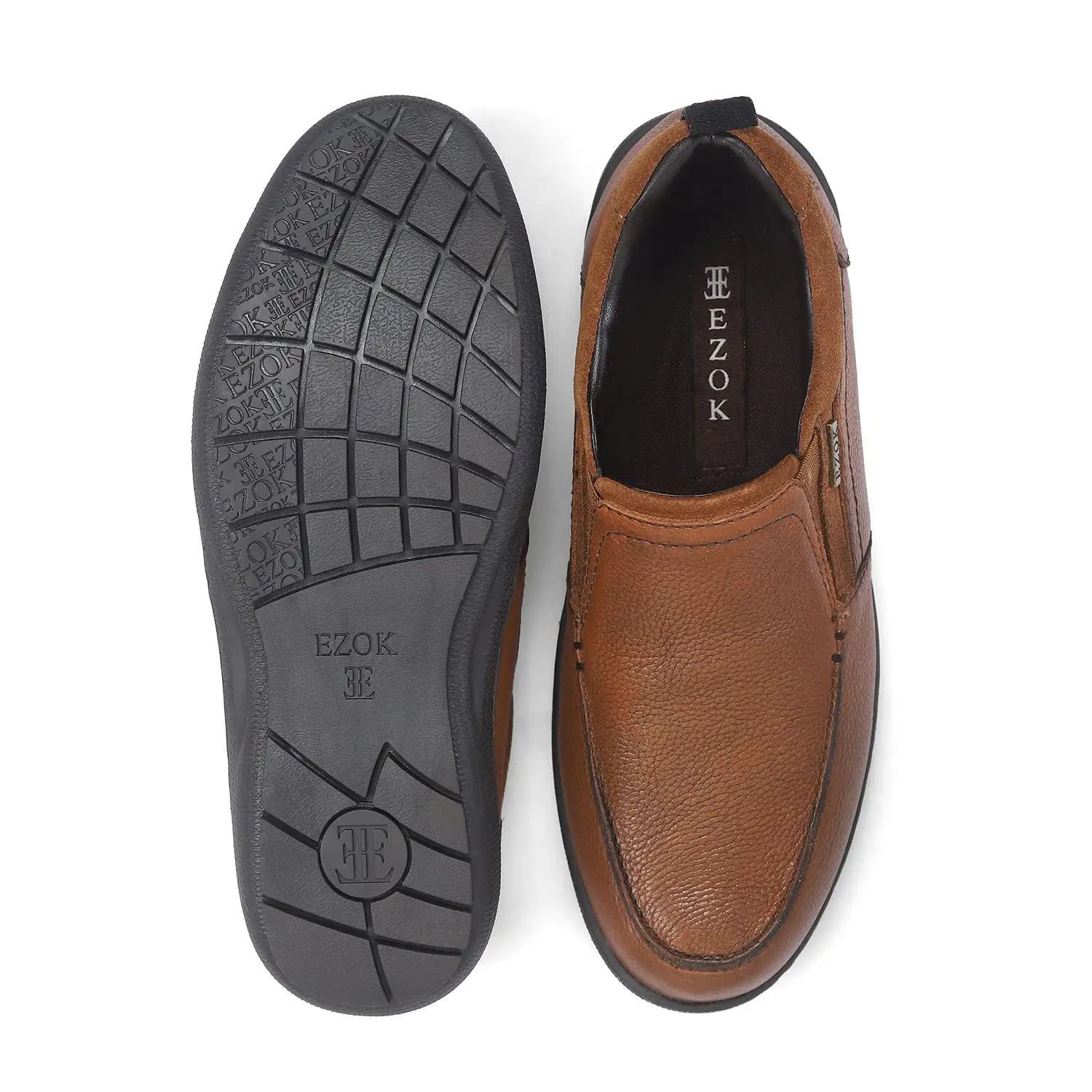 Ezok Men Tan Leather Slipon Shoes