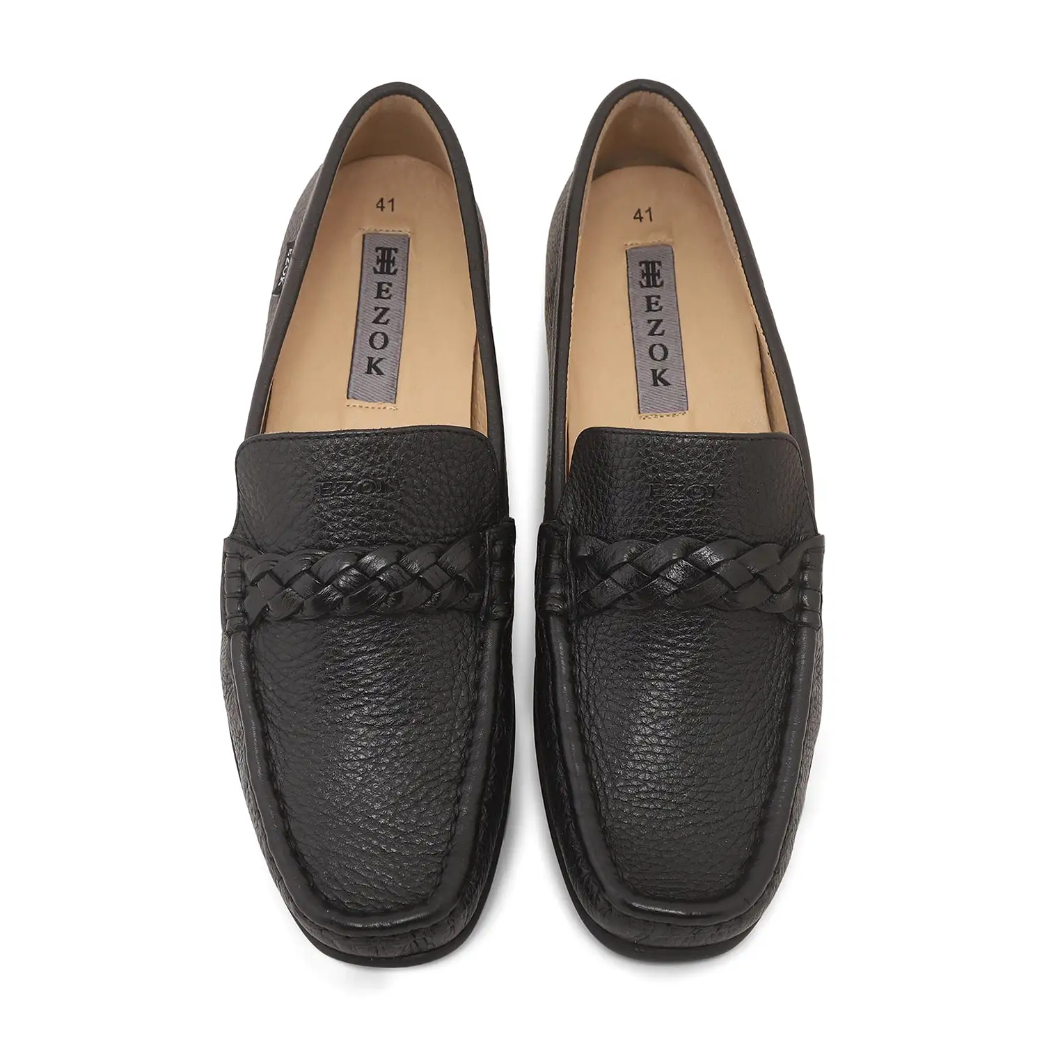 Ezok Mens Black Moccasin Driving Leather Loafers