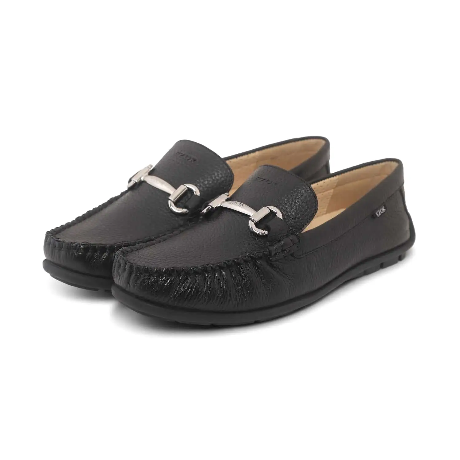 Ezok Mens Black Moccasin Driving Leather Loafers