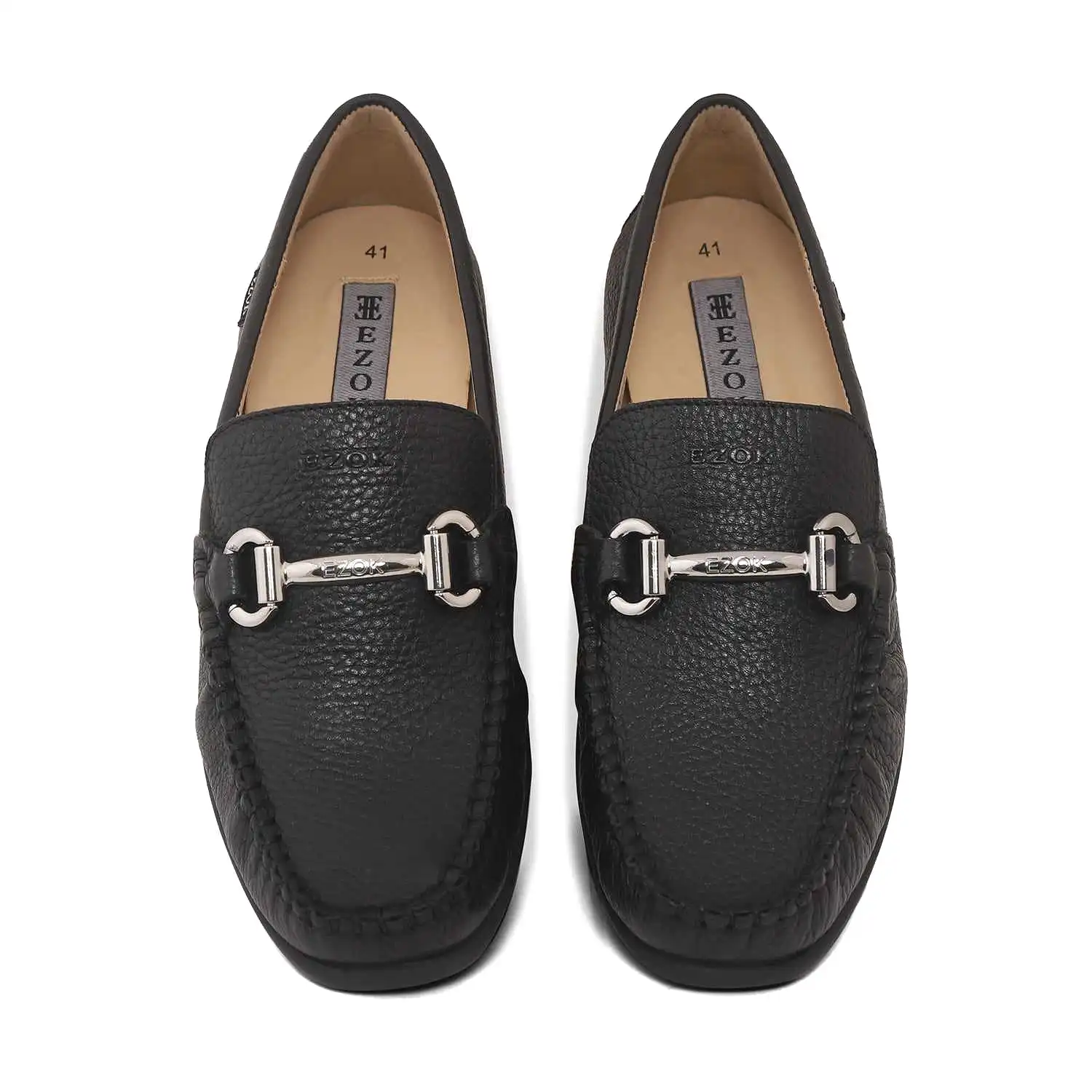 Ezok Mens Black Moccasin Driving Leather Loafers