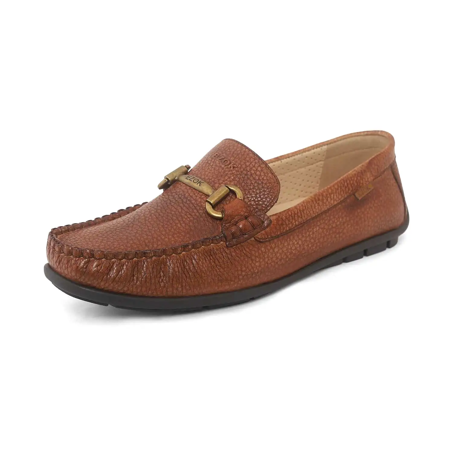 Ezok Mens Tan Moccasin Driving Leather Loafers