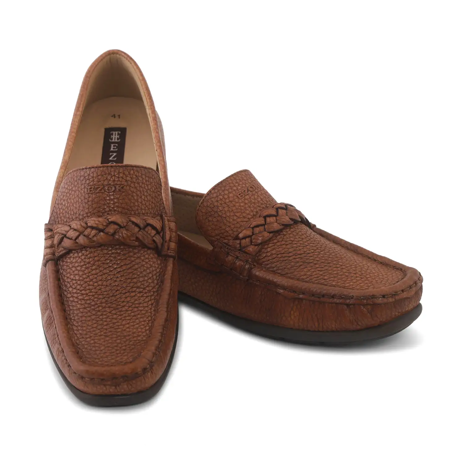 Ezok Mens Tan Moccasin Driving Leather Loafers