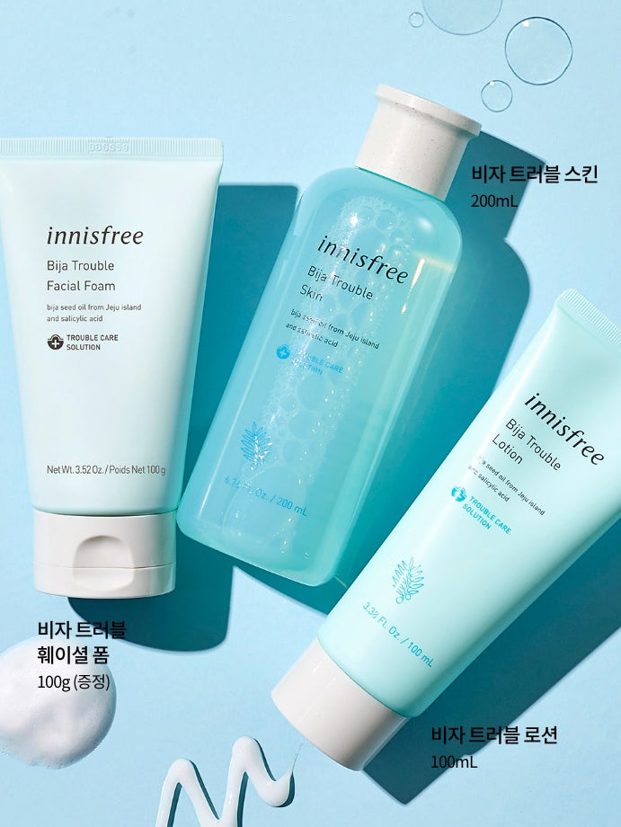 Innisfree Bija Trouble Skin Care Set Pore Clean Sensitive Oily Skin Salicylic Acid BHA Non Comedogenic