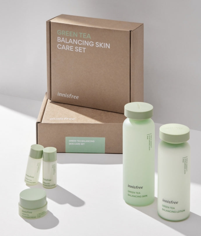 Innisfree Green Tea Balancing Skincare Set Sensitive Oily Skin Moisture PHA Hyaluronic Acid Sebum Dead skin cells Gifts