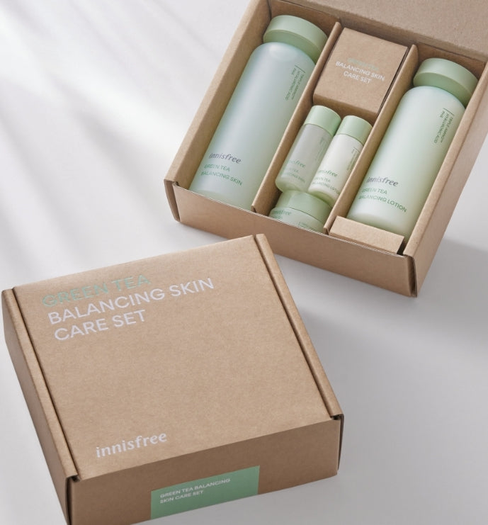 Innisfree Green Tea Balancing Skincare Set Sensitive Oily Skin Moisture PHA Hyaluronic Acid Sebum Dead skin cells Gifts