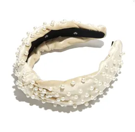 Ivory Pearl Velvet Knotted Headband