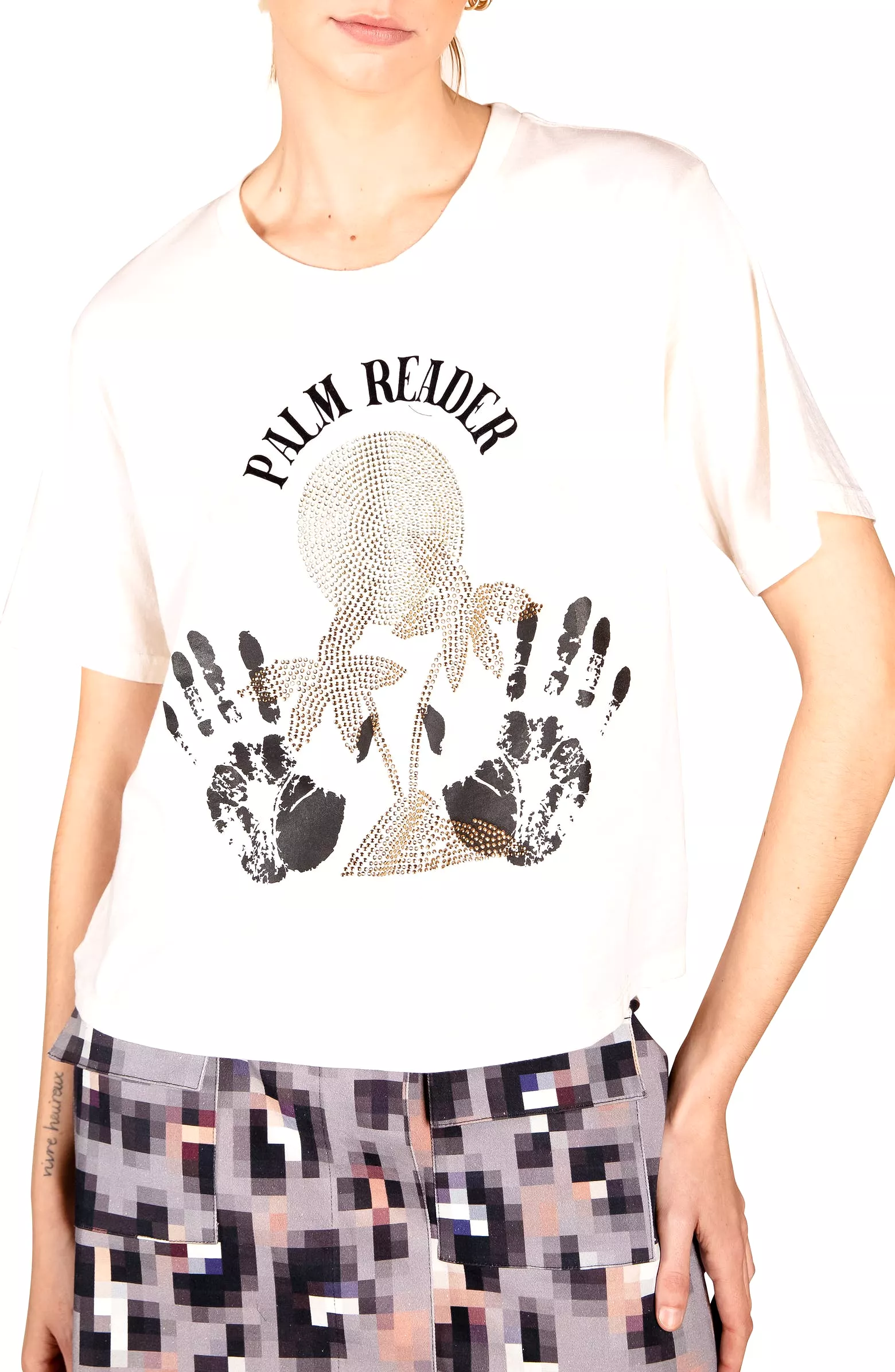 Le Superbe Palm Reader Beaded Cotton Graphic Tee - Cream