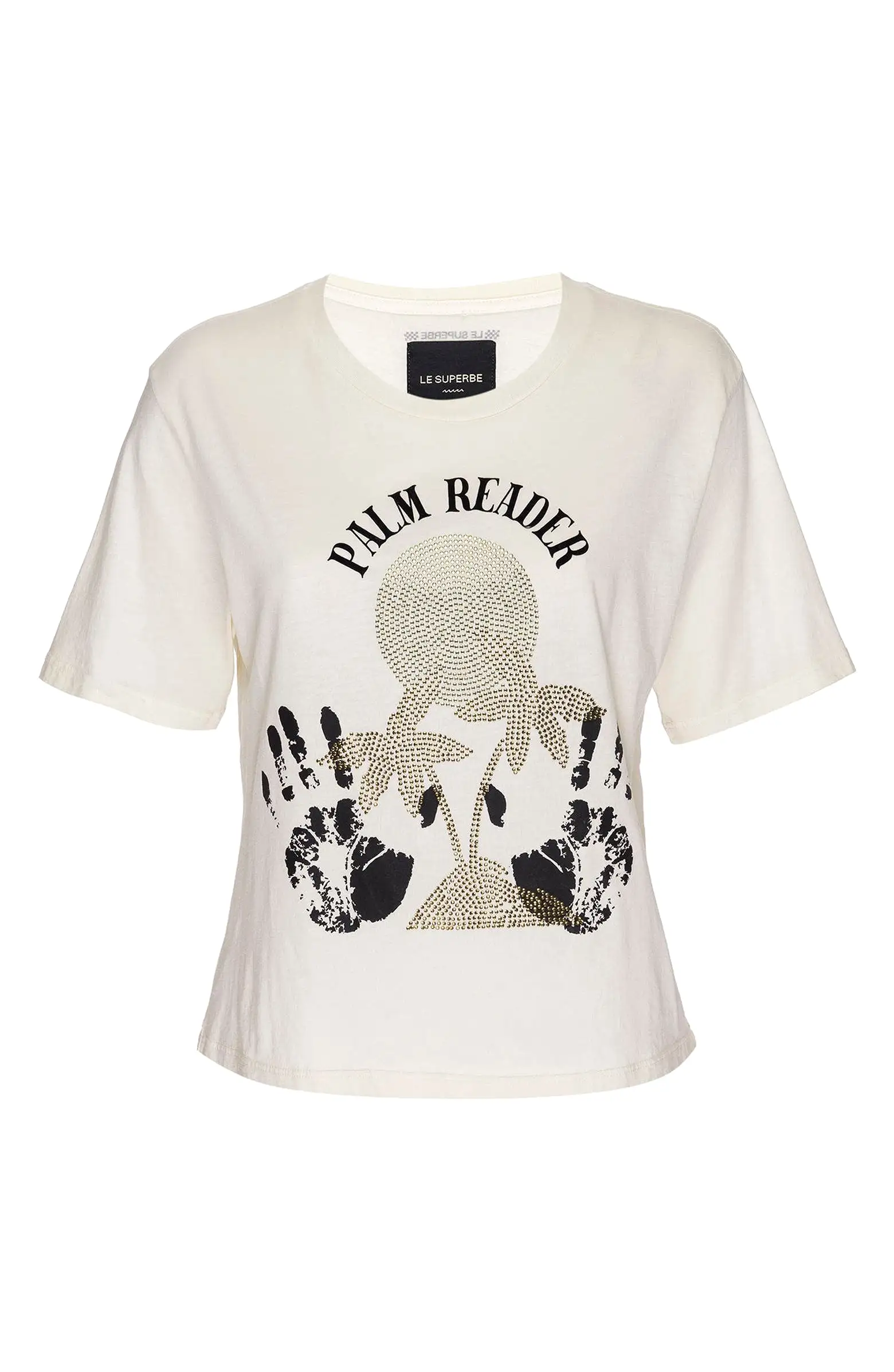 Le Superbe Palm Reader Beaded Cotton Graphic Tee - Cream