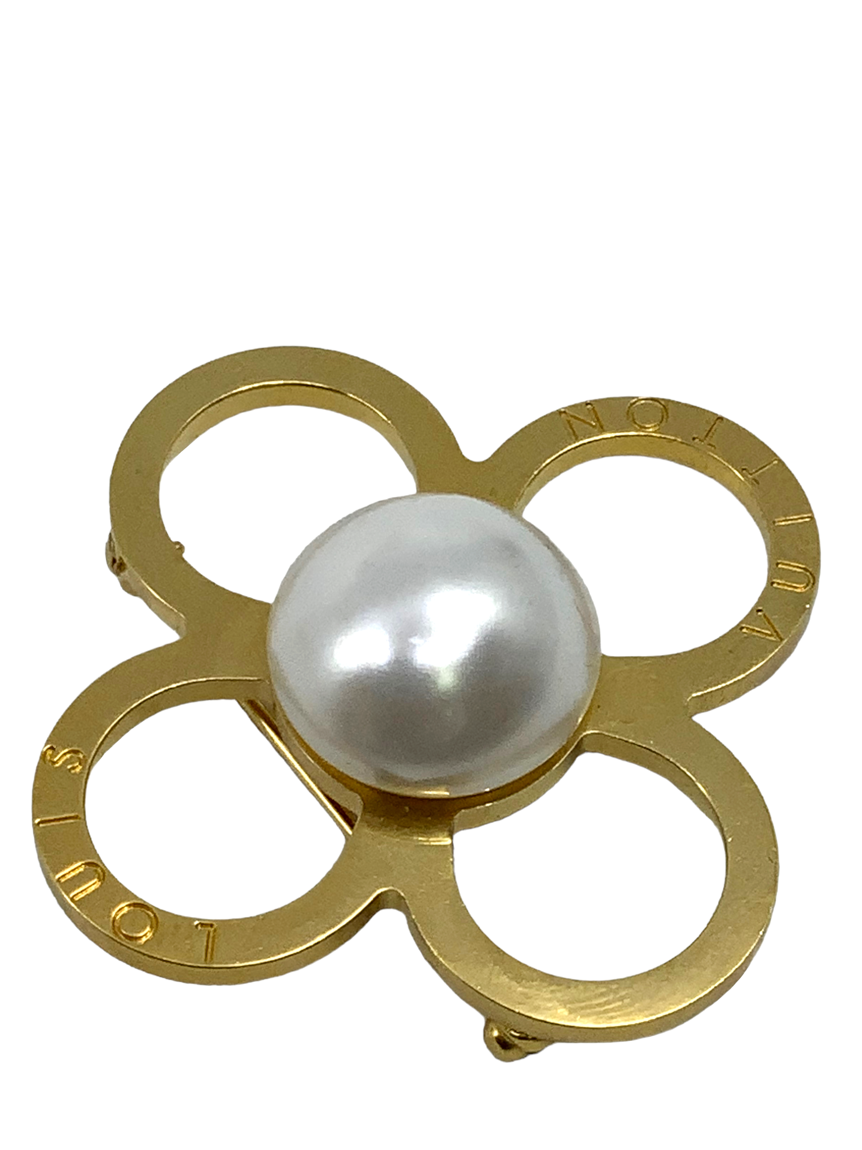 LOUIS VUITTON Monogram Flower Pearl Brooch Pin