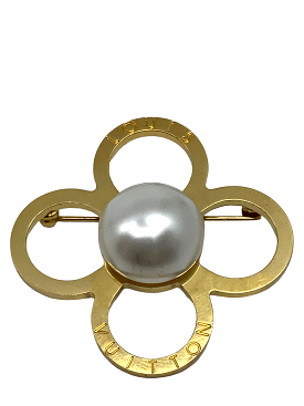 LOUIS VUITTON Monogram Flower Pearl Brooch Pin