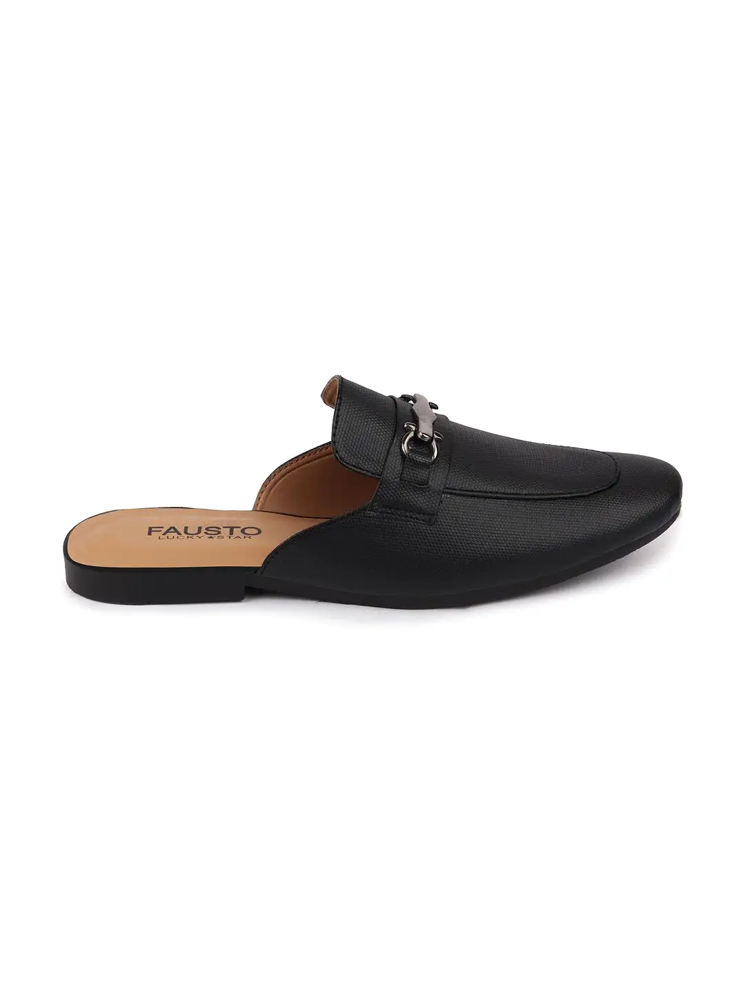 Men Black Back Open Buckle Casual Slip On Mules