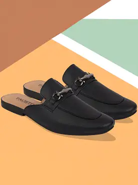 Men Black Back Open Buckle Casual Slip On Mules