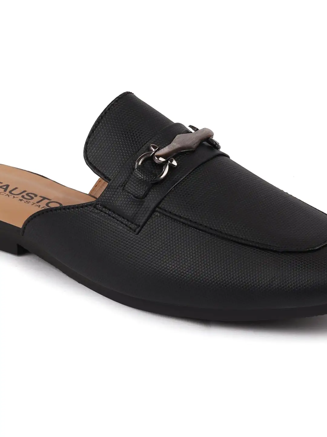 Men Black Back Open Buckle Casual Slip On Mules