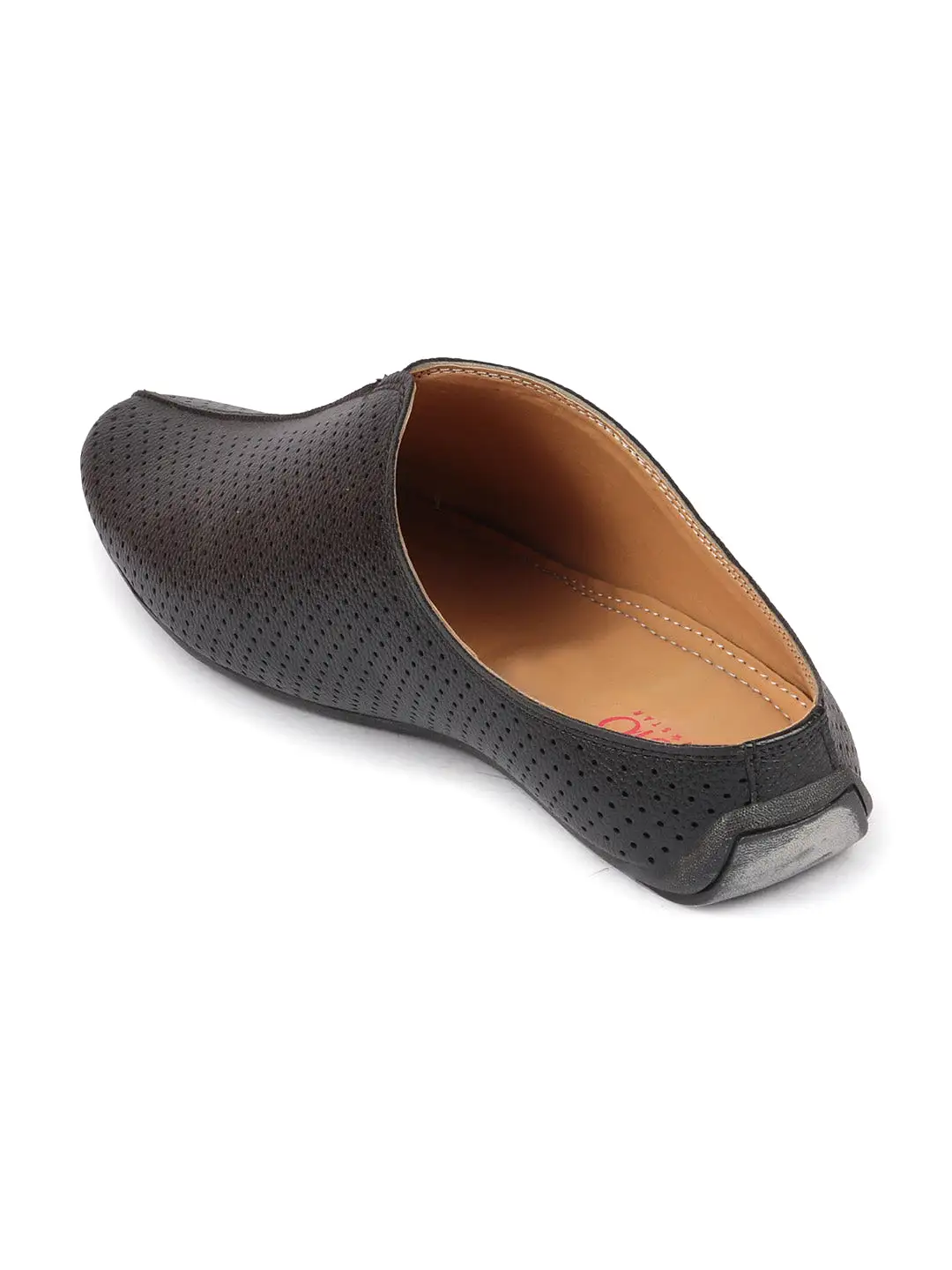 Men Black Back Open Perforated Design Ethnic Party Wedding Mules Slip On Shoes