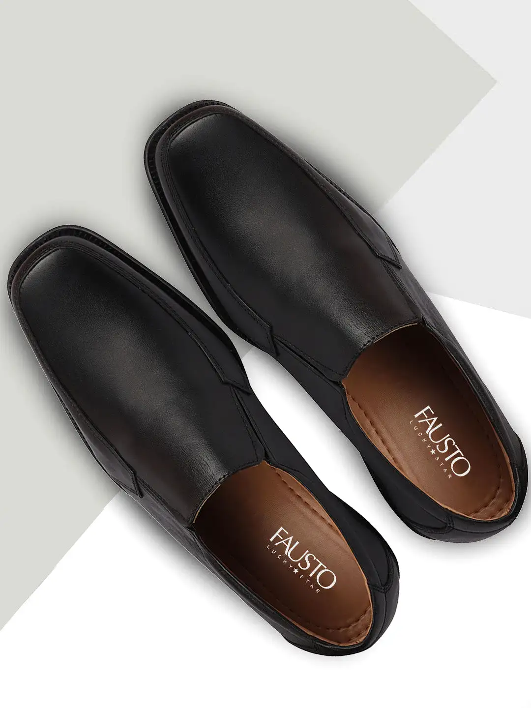 Men Black Formal Leather Slip On Shoes with Shock Absorber TPR Sole