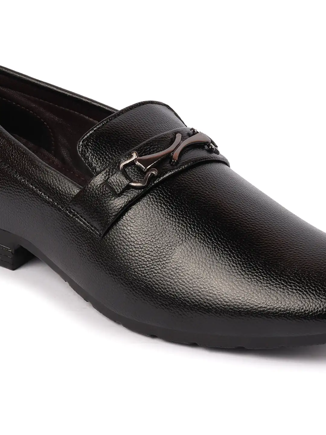 Men Black Horsebit Buckle Formal Slip On Shoes