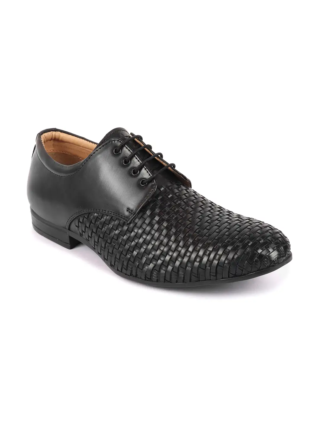 Men Black Knit Design Formal/Office Lace Up Shoes