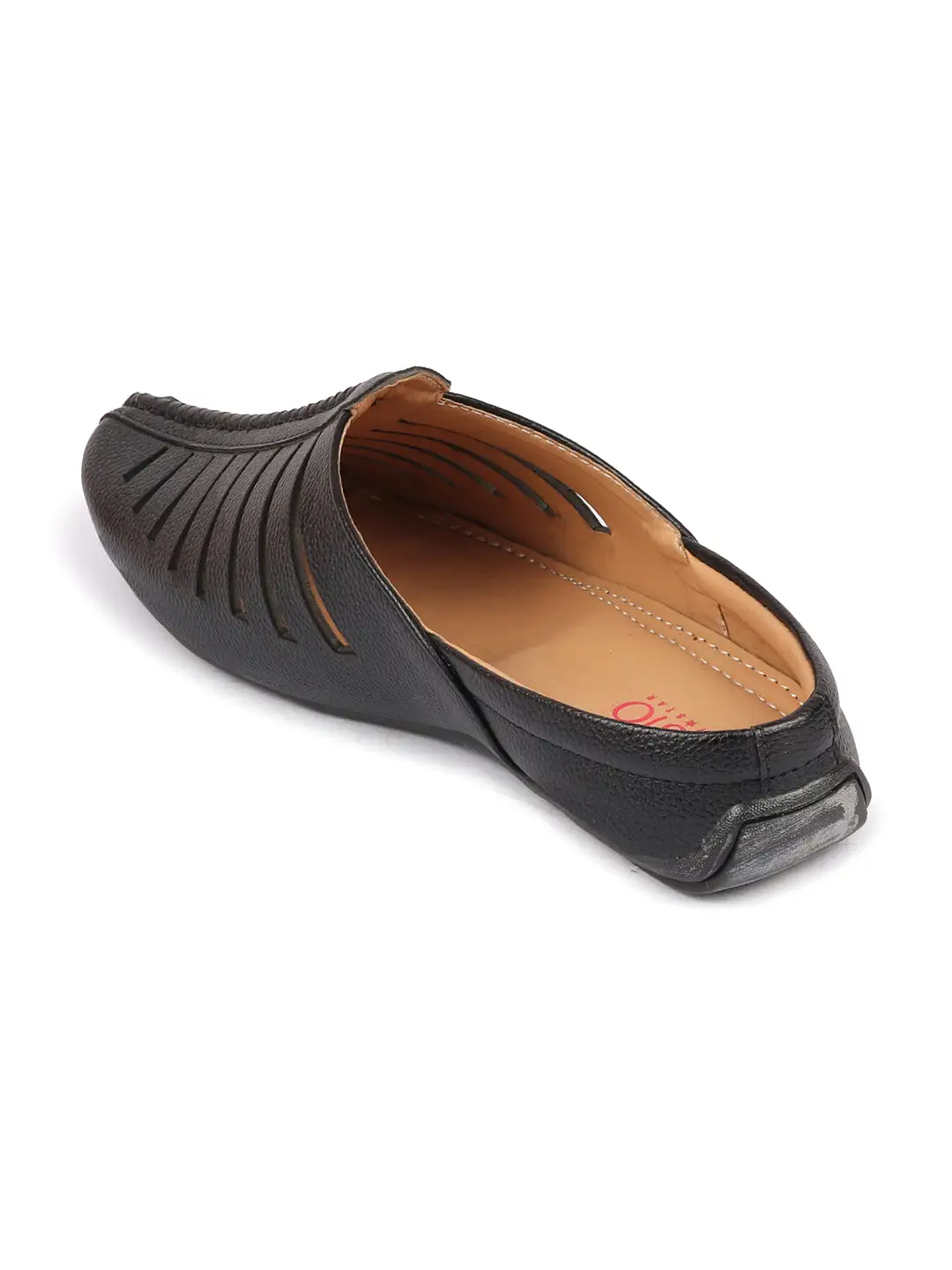 Men Black Laser Cut Design Back Open Evening Party Ethnic Mules Slip On Shoes