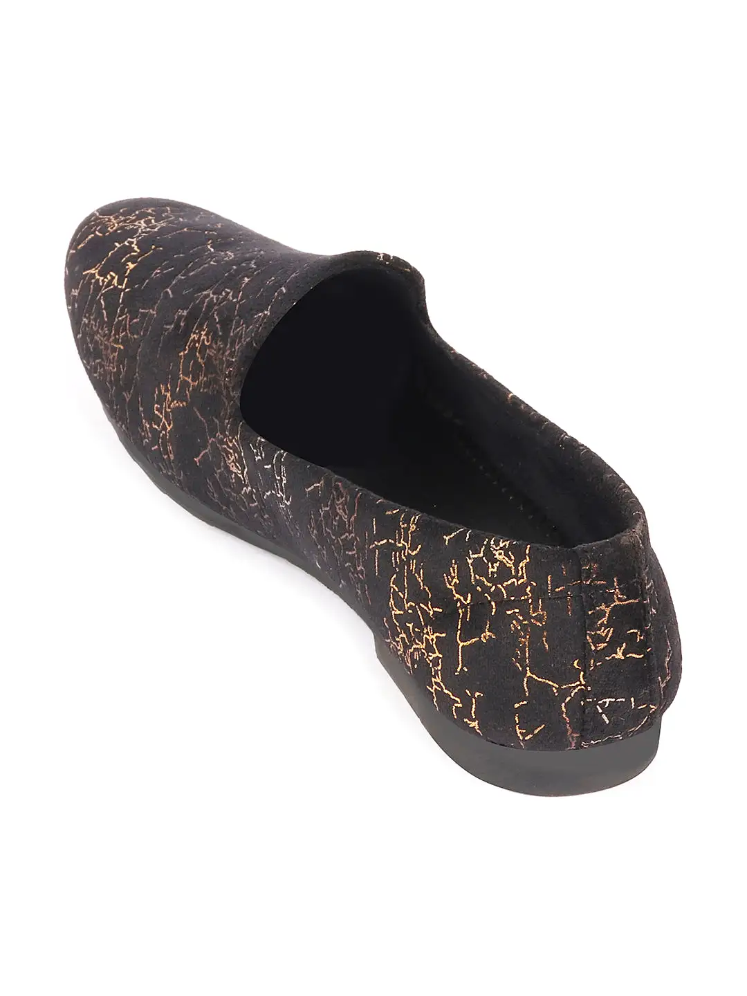 Men Black Velvet Printed Design Ethnic Wedding Party Prom Slip On Loafer Shoes