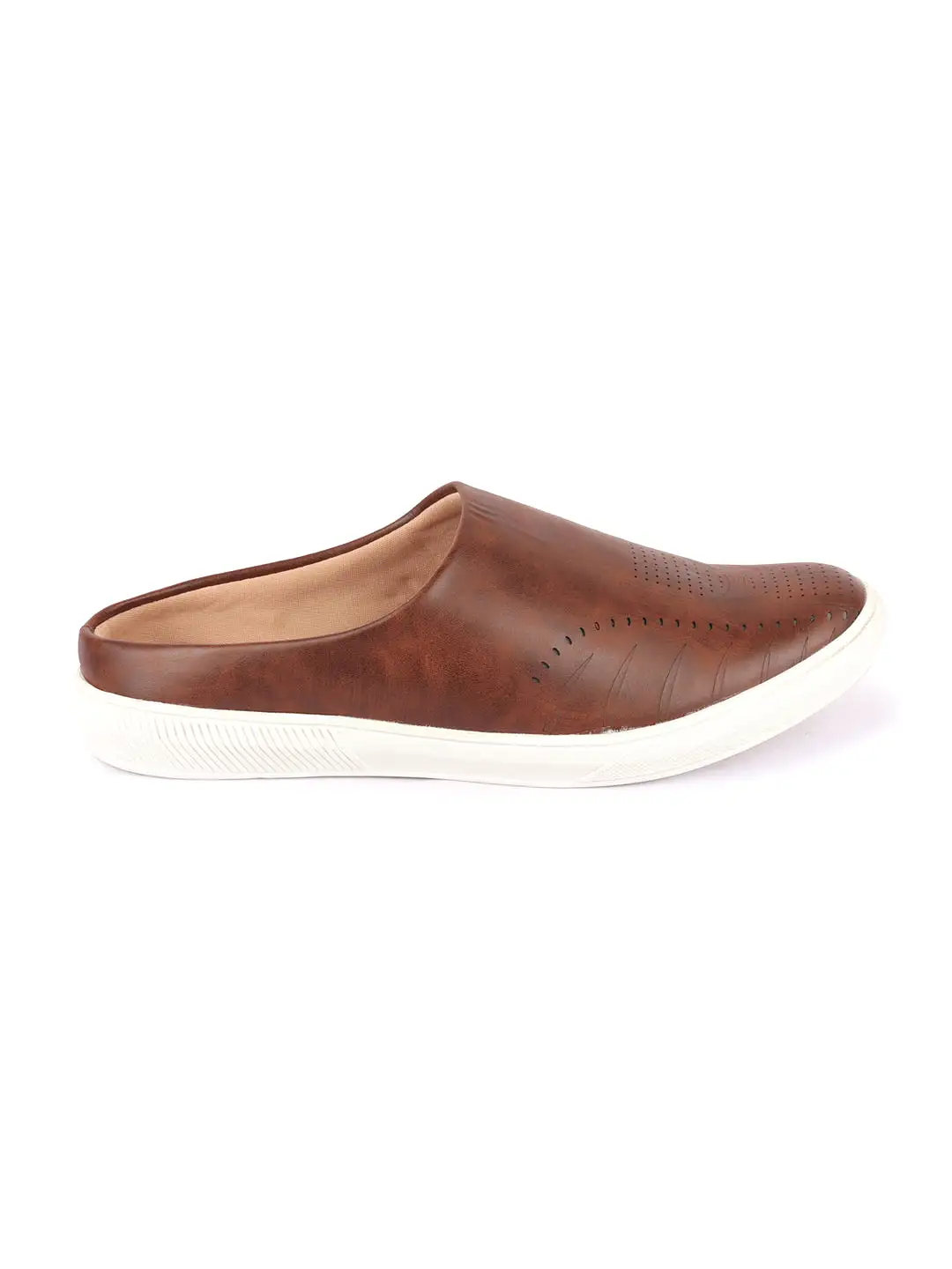 Men Brown Back Open Stylish Design Slip On Shoes