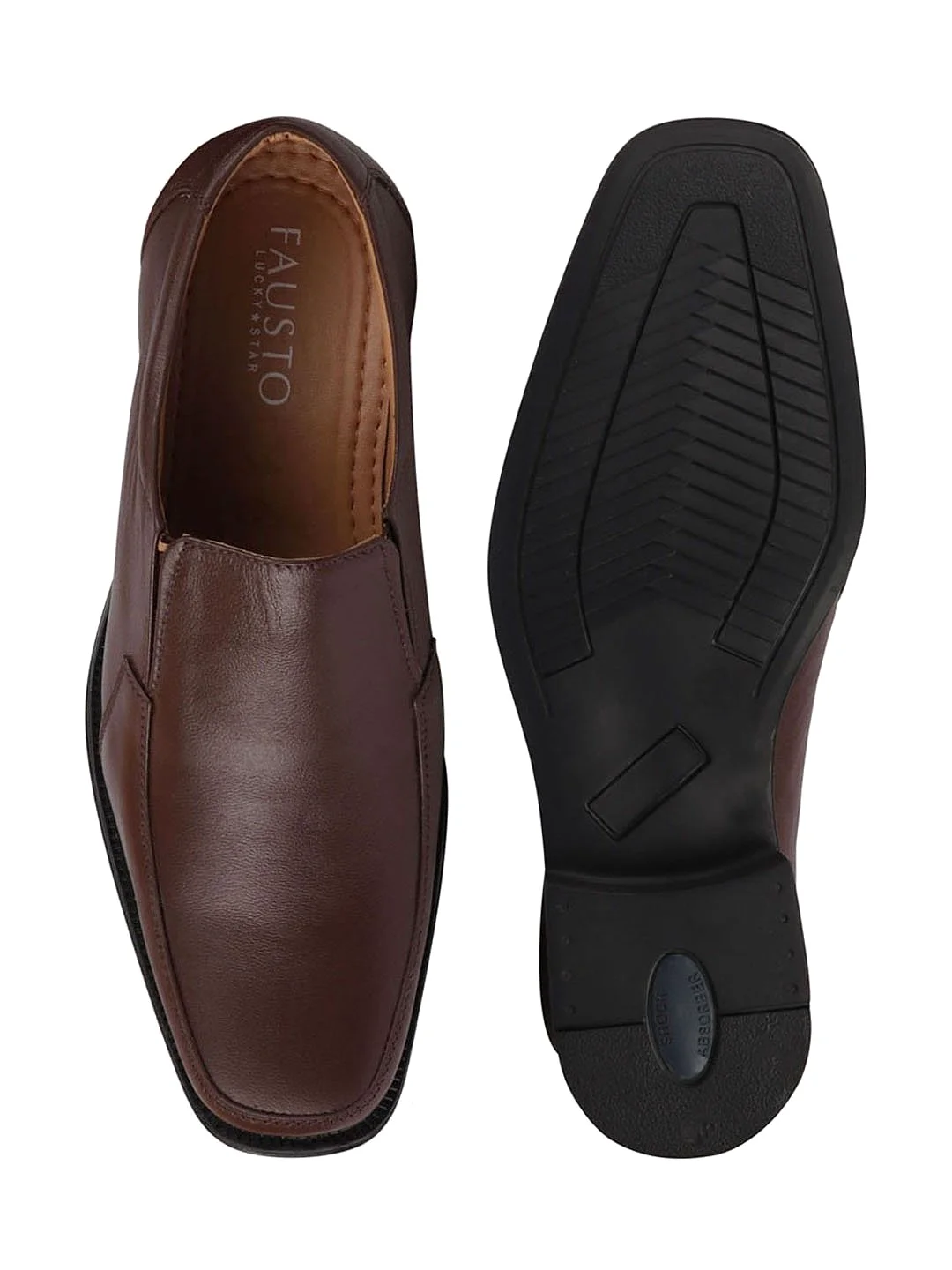 Men Brown Formal Leather Slip On Shoeswith Shock Absorber TPR Sole