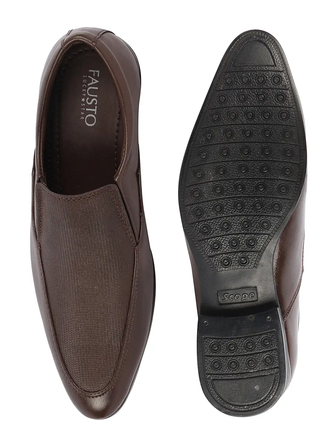 Men Brown Formal Office Meeting Textured Slip On Shoes